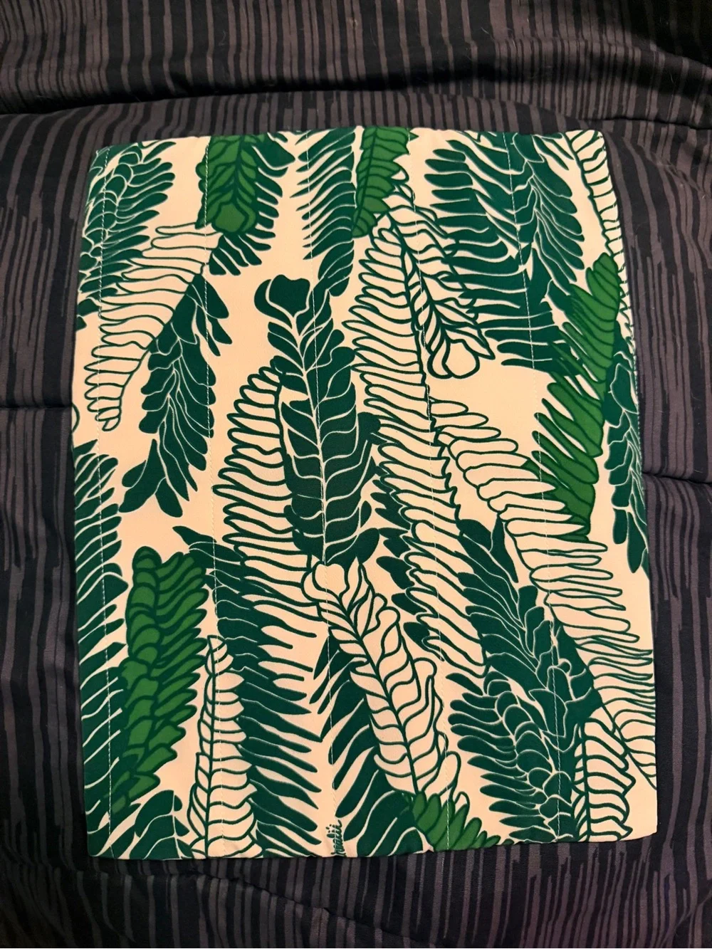 Manuhealii Green Leaf Print Cosmetic Bag on Cream